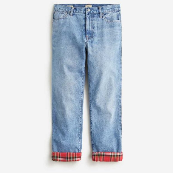 New men's38x32 J Crew classic straight-fit red plaid flannel lined jeans